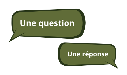 Deux bulles de dialogue vertes sur fond blanc. La bulle supérieure contient le texte 'Une question' et la bulle inférieure 'Une réponse'.